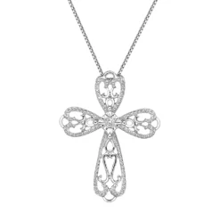 Gemminded Sterling Silver Diamond Accent Cross Pendant Necklace