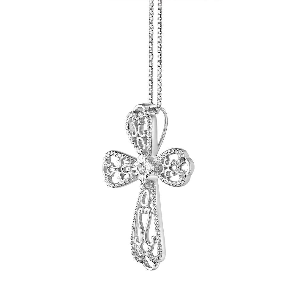 Gemminded Sterling Silver Diamond Accent Cross Pendant Necklace 4 Gemminded Sterling Silver Diamond Accent Cross Pendant Necklace - Image 2