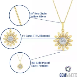 Gemminded 18k Gold Over Silver 1/6 Carat T.W. Diamond Daisy Pendant Necklace -Gemminded Jewelry 4556926 ALT5