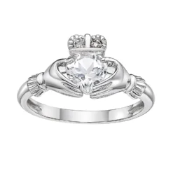 Gemminded Sterling Silver White Topaz & Diamond Accent Claddagh Ring