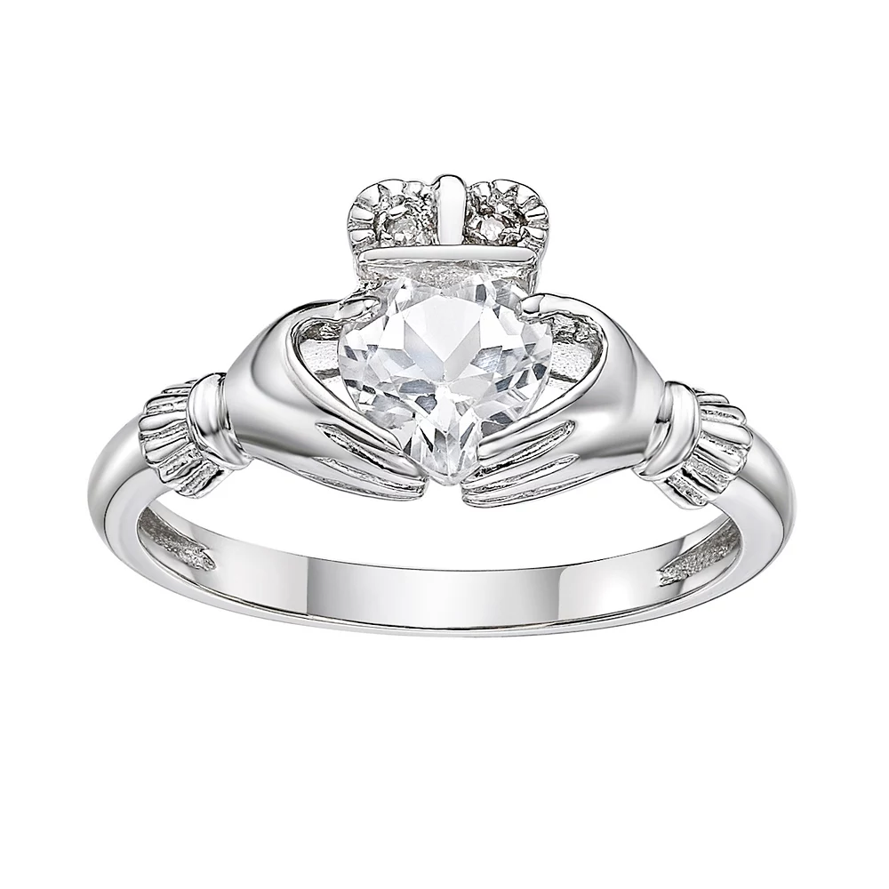 Gemminded Sterling Silver White Topaz & Diamond Accent Claddagh Ring 3 Gemminded Sterling Silver White Topaz & Diamond Accent Claddagh Ring