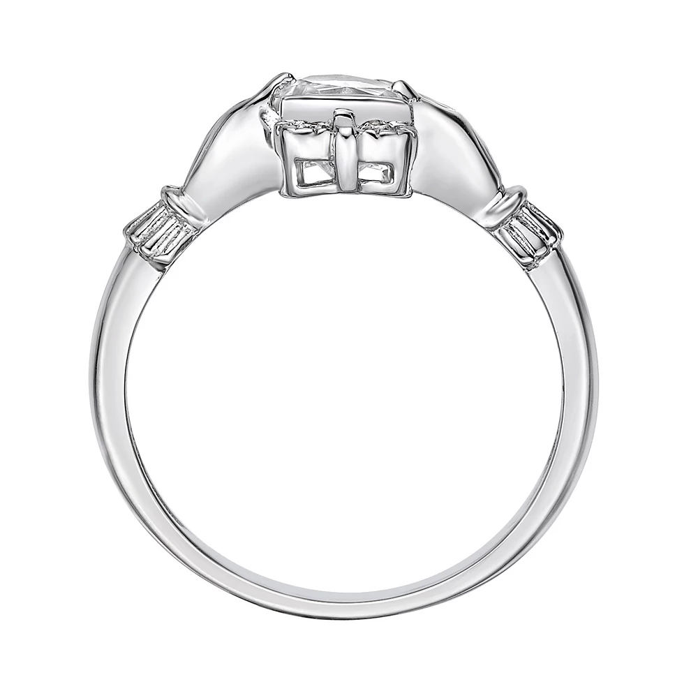Gemminded Sterling Silver White Topaz & Diamond Accent Claddagh Ring 5 Gemminded Sterling Silver White Topaz & Diamond Accent Claddagh Ring - Image 3