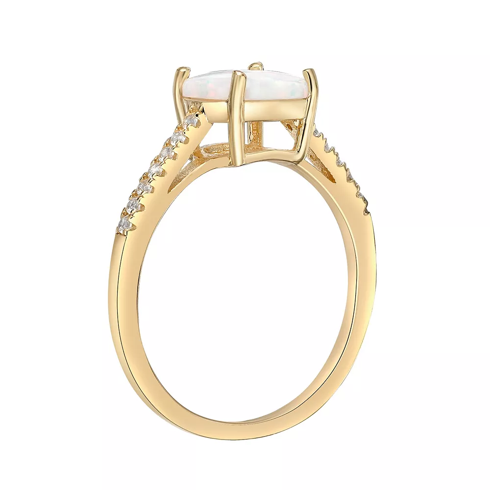 Gemminded 18k Rose Gold Over Sterling Silver Lab-Created White Sapphire & Lab-Created Opal Ring 4 Gemminded 18k Rose Gold Over Sterling Silver Lab-Created White Sapphire & Lab-Created Opal Ring - Image 2