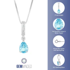 Gemminded Sterling Silver White Topaz Accent & Blue Topaz Pendant Necklace -Gemminded Jewelry 4557096 ALT5