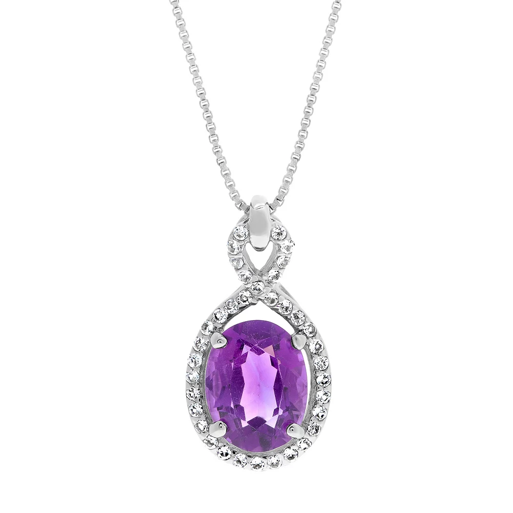 Gemminded Sterling Silver White Topaz Accent & Amethyst Pendant Necklace 3 Gemminded Sterling Silver White Topaz Accent & Amethyst Pendant Necklace