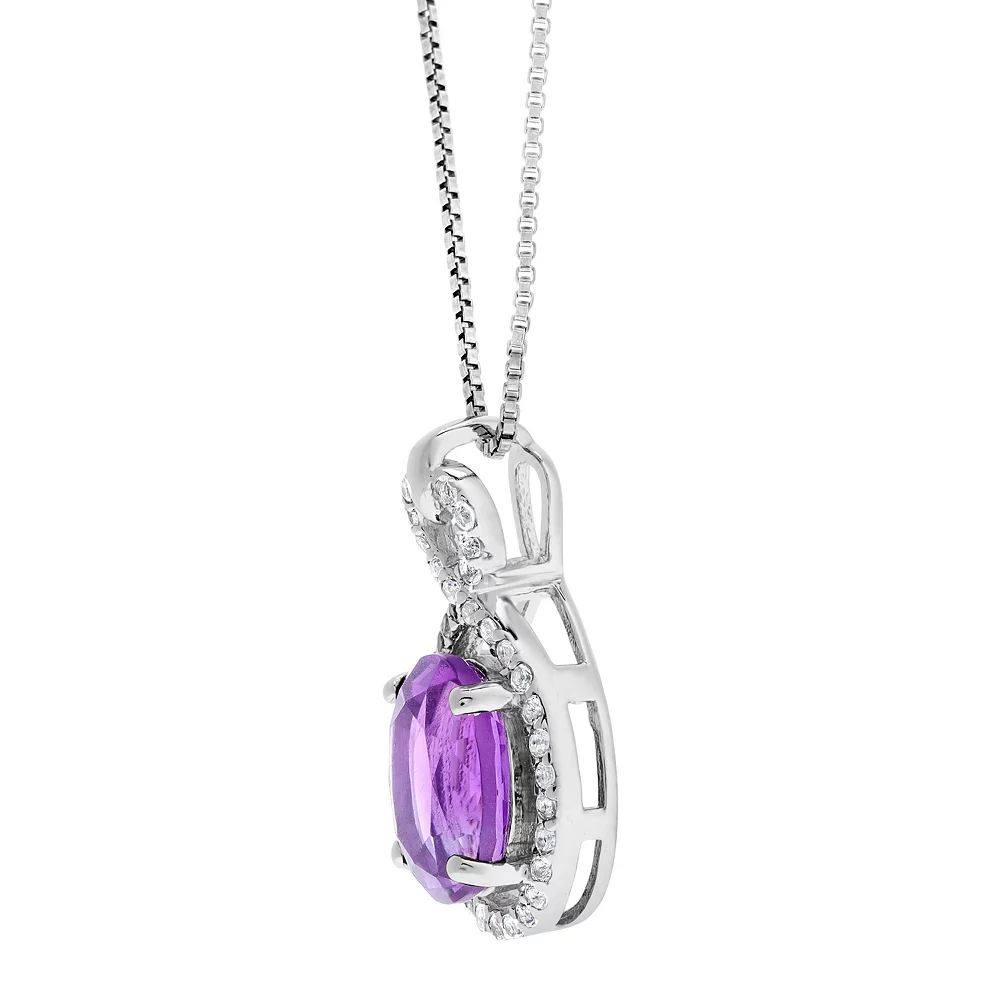 Gemminded Sterling Silver White Topaz Accent & Amethyst Pendant Necklace 4 Gemminded Sterling Silver White Topaz Accent & Amethyst Pendant Necklace - Image 2