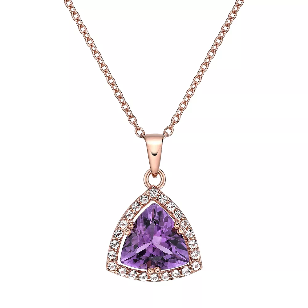 Gemminded 18k Rose Gold Over Sterling Silver White Topaz Accent & Amethyst Pendant Necklace 3 Gemminded 18k Rose Gold Over Sterling Silver White Topaz Accent & Amethyst Pendant Necklace