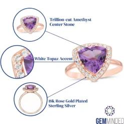 Gemminded 18k Rose Gold Over Sterling Silver White Topaz & Amethyst Ring -Gemminded Jewelry 4557100 ALT5