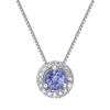 Gemminded Sterling Silver 1/6 Carat T.W. Diamond Tanzanite Halo Pendant Necklace -Gemminded Jewelry 4557102