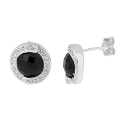 Gemminded Sterling Silver White Topaz & Black Onyx Drop Earrings