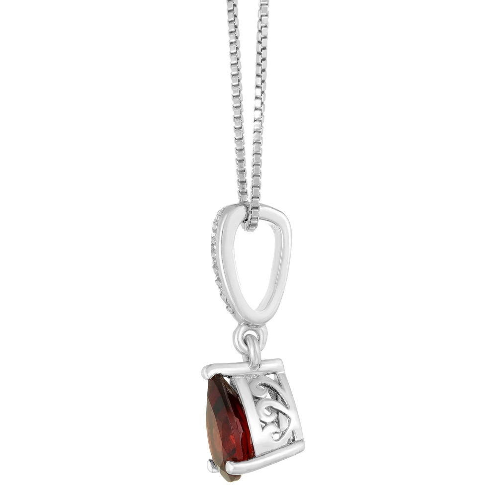 Gemminded Sterling Silver White Topaz Accent & Garnet Pendant Necklace 4 Gemminded Sterling Silver White Topaz Accent & Garnet Pendant Necklace - Image 2