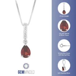 Gemminded Sterling Silver White Topaz Accent & Garnet Pendant Necklace 7 Gemminded Sterling Silver White Topaz Accent & Garnet Pendant Necklace -Gemminded Jewelry 4557104 ALT5