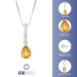Gemminded Sterling Silver White Topaz Accent & Citrine Pendant Necklace -Gemminded Jewelry 4557105 ALT5