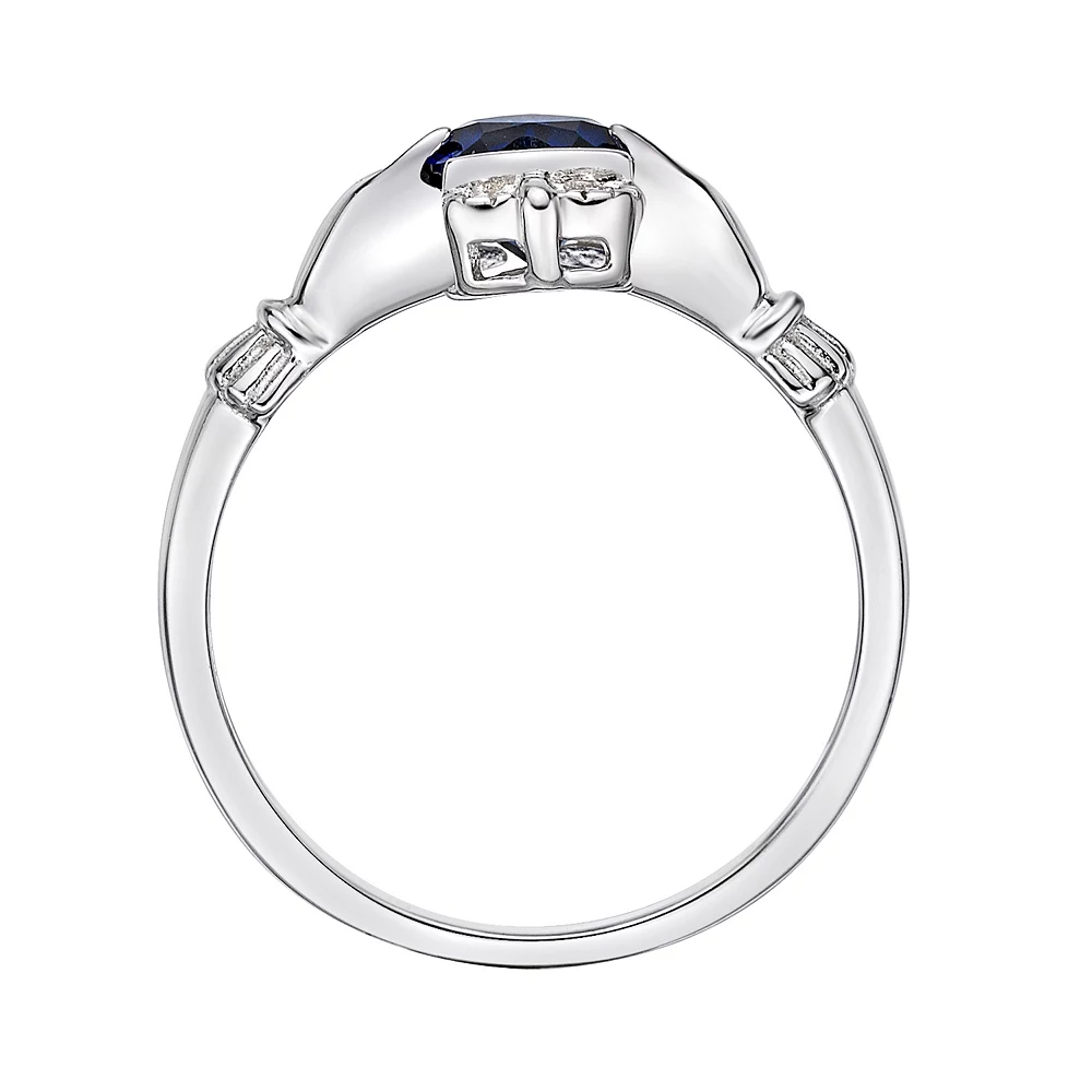 Gemminded Sterling Silver Lab-Created Sapphire & Diamond Accent Claddagh Ring 5 Gemminded Sterling Silver Lab-Created Sapphire & Diamond Accent Claddagh Ring - Image 3