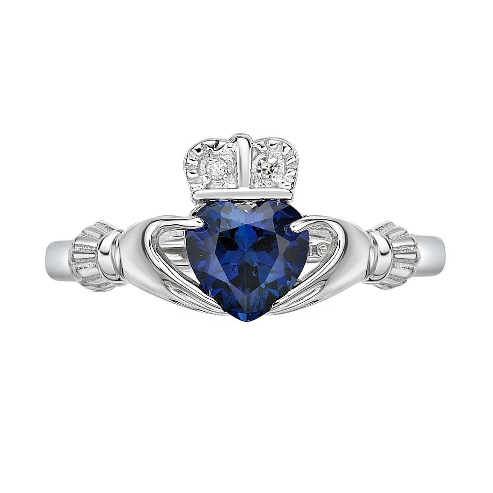 Gemminded Sterling Silver Lab-Created Sapphire & Diamond Accent Claddagh Ring 6 Gemminded Sterling Silver Lab-Created Sapphire & Diamond Accent Claddagh Ring - Image 4