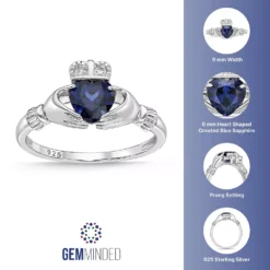 Gemminded Sterling Silver Lab-Created Sapphire & Diamond Accent Claddagh Ring 11 Gemminded Sterling Silver Lab-Created Sapphire & Diamond Accent Claddagh Ring -Gemminded Jewelry 4557111 ALT5