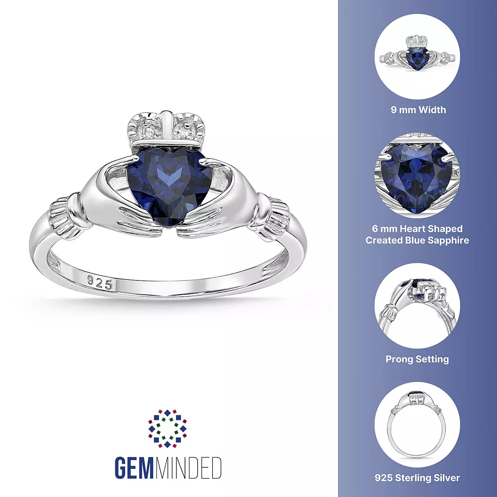 Gemminded Sterling Silver Lab-Created Sapphire & Diamond Accent Claddagh Ring 7 Gemminded Sterling Silver Lab-Created Sapphire & Diamond Accent Claddagh Ring - Image 5