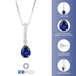 Gemminded Sterling Silver Lab-Created White Sapphire Accent & Lab-Created Sapphire Pendant Necklace -Gemminded Jewelry 4557113 ALT5