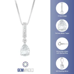 Gemminded Sterling Silver White Topaz Pendant Necklace -Gemminded Jewelry 4557114 ALT5