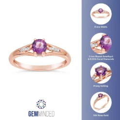 Gemminded 10k Rose Gold Amethyst & 0.024 Carat T.W. Diamond Accented Ring -Gemminded Jewelry 4587848 ALT5