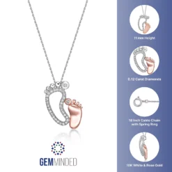 Gemminded 10k Two Tone Gold 1/8 Carat T.W. Diamond Footprints Pendant Necklace -Gemminded Jewelry 4588212 ALT5