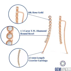 Gemminded 10k Rose Gold 1/3 Carat T.W. Diamond Crawler Earrings -Gemminded Jewelry 4588219 ALT5