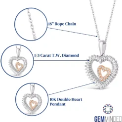 Gemminded 10k White Gold 1/5 Carat T.W. Diamond Double Heart Pendant Necklace -Gemminded Jewelry 4588247 ALT5