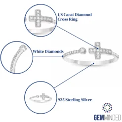 Gemminded Sterling Silver 1/8 Carat T.W. Diamond Sideways Cross Ring -Gemminded Jewelry 4635890 ALT5