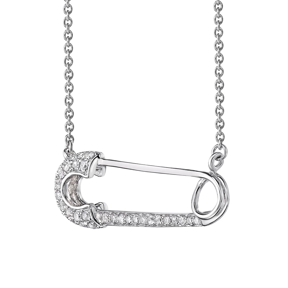 Gemminded Sterling Silver 1/5 Carat T.W. Diamond Safety Pin Pendant Necklace 4 Gemminded Sterling Silver 1/5 Carat T.W. Diamond Safety Pin Pendant Necklace - Image 2