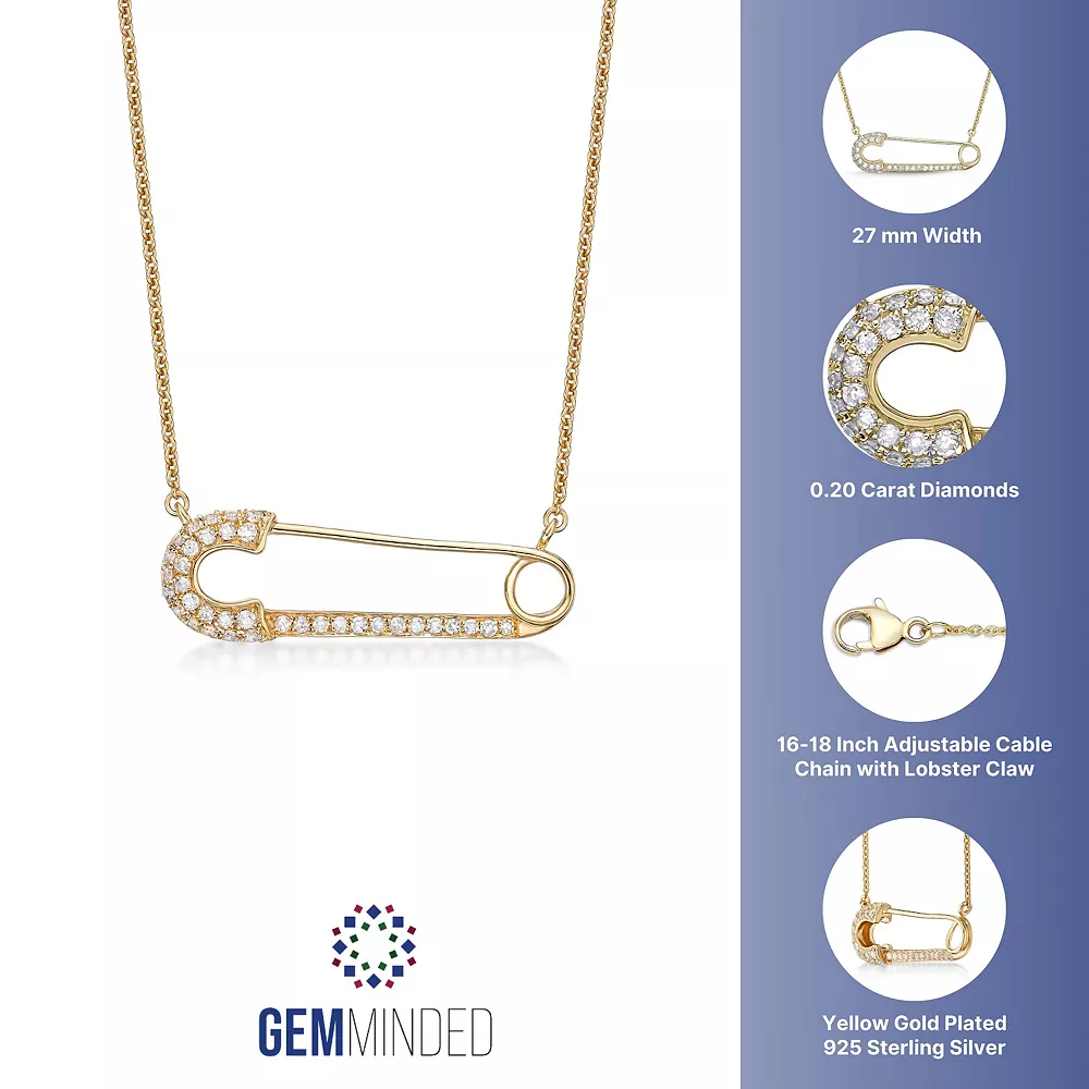Gemminded Sterling Silver 1/5 Carat T.W. Diamond Safety Pin Pendant Necklace 6 Gemminded Sterling Silver 1/5 Carat T.W. Diamond Safety Pin Pendant Necklace - Image 4