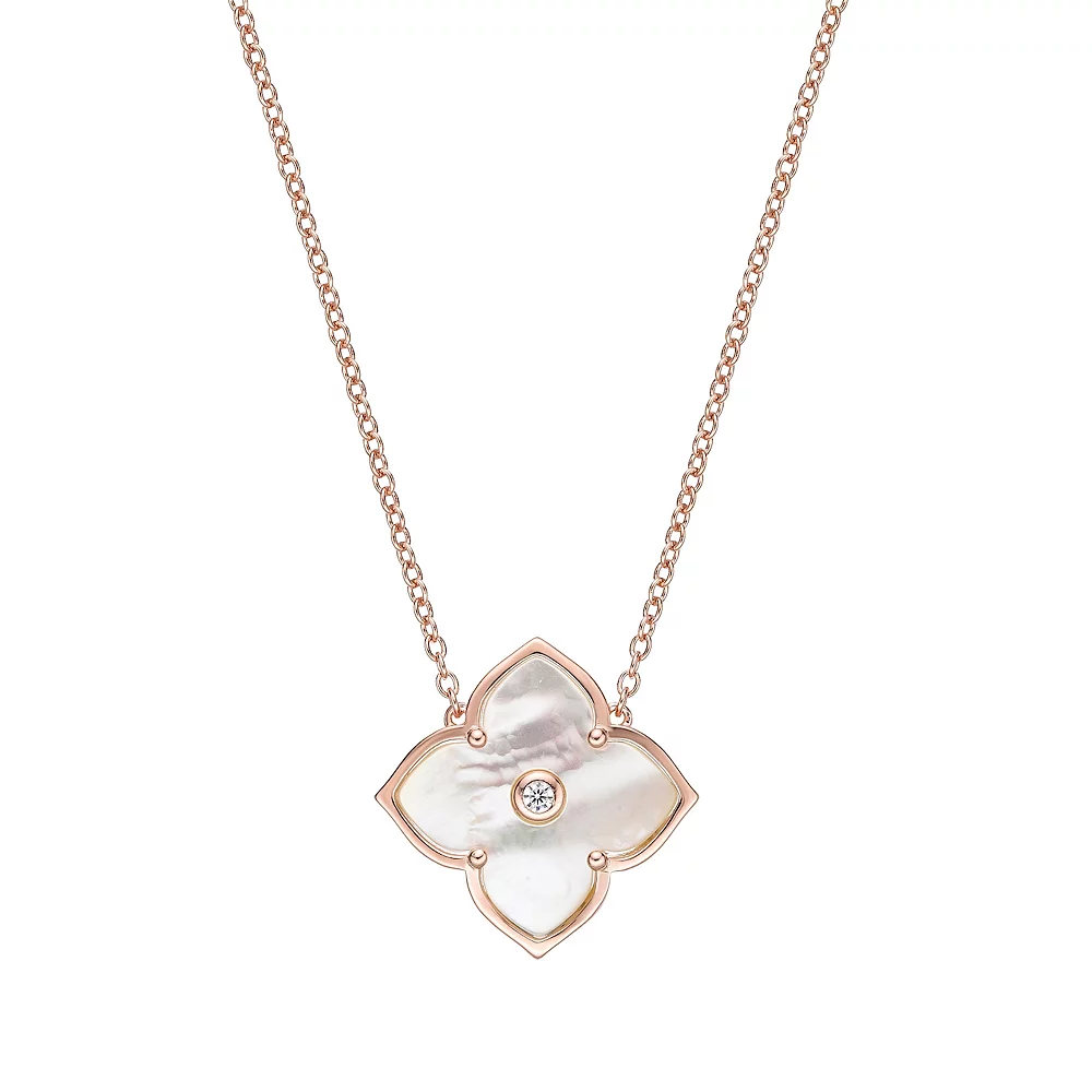 Gemminded Rose Gold Over Sterling Silver Mother-Of-Pearl & Cubic Zirconia Flower Pendant Necklace 3 Gemminded Rose Gold Over Sterling Silver Mother-Of-Pearl & Cubic Zirconia Flower Pendant Necklace
