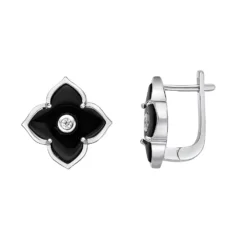 Gemminded Sterling Silver Black Onyx & Cubic Zirconia Flower Earrings