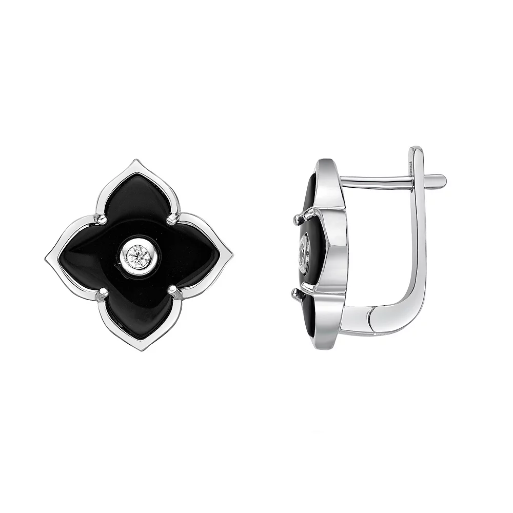Gemminded Sterling Silver Black Onyx & Cubic Zirconia Flower Earrings 3 Gemminded Sterling Silver Black Onyx & Cubic Zirconia Flower Earrings