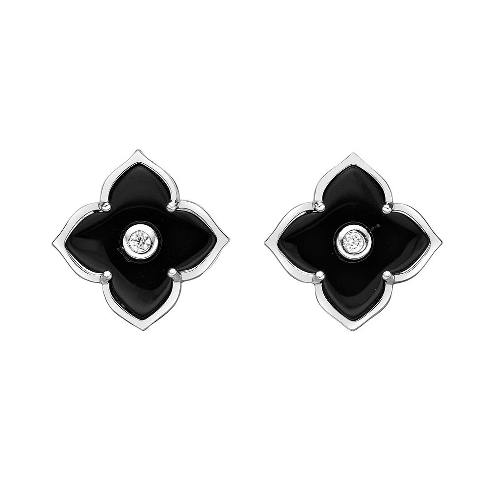 Gemminded Sterling Silver Black Onyx & Cubic Zirconia Flower Earrings 4 Gemminded Sterling Silver Black Onyx & Cubic Zirconia Flower Earrings - Image 2