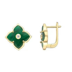 Gemminded Gold Over Sterling Silver Malachite Flower Earrings