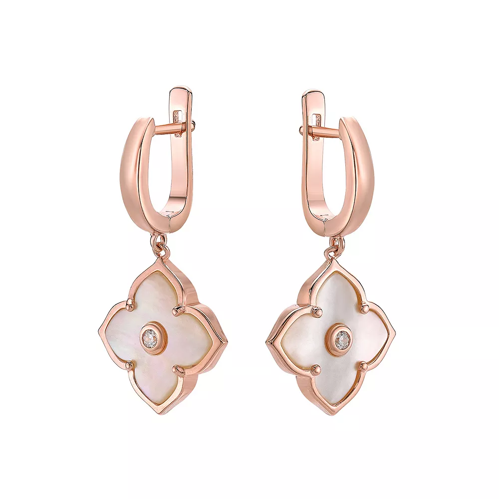 Gemminded Rose Gold Over Sterling Silver Cubic Zirconia & Mother-of-Pearl Drop Earrings 4 Gemminded Rose Gold Over Sterling Silver Cubic Zirconia & Mother-of-Pearl Drop Earrings - Image 2