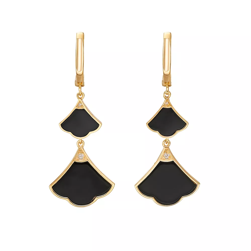Gemminded Gold Over Sterling Silver Black Onyx & Cubic Zirconia Double Drop Earrings 4 Gemminded Gold Over Sterling Silver Black Onyx & Cubic Zirconia Double Drop Earrings - Image 2