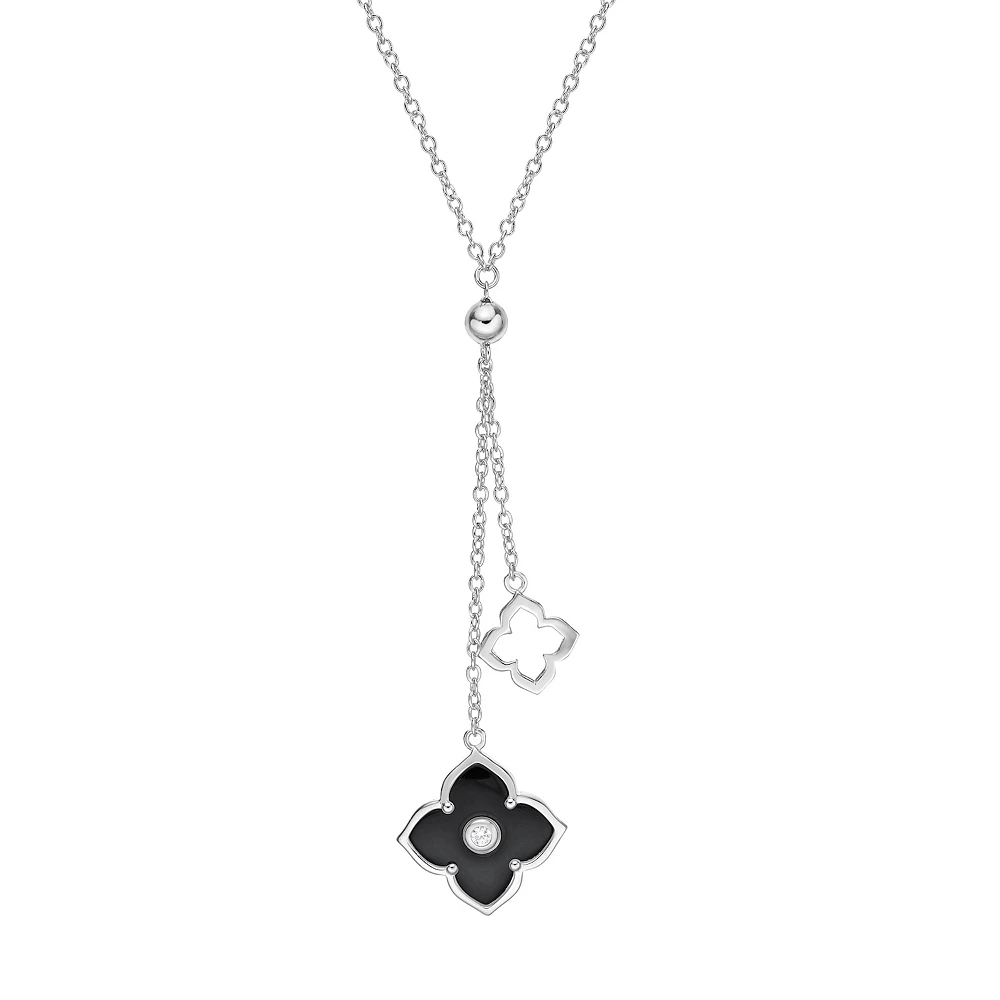 Gemminded Sterling Silver Black Onyx & Cubic Zirconia Flower Pendants Y-Necklace 3 Gemminded Sterling Silver Black Onyx & Cubic Zirconia Flower Pendants Y-Necklace