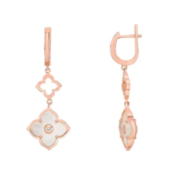 Gemminded Rose Gold Over Sterling Silver Mother-Of-Pearl & Cubic Zirconia Flower Double-Drop Earrings