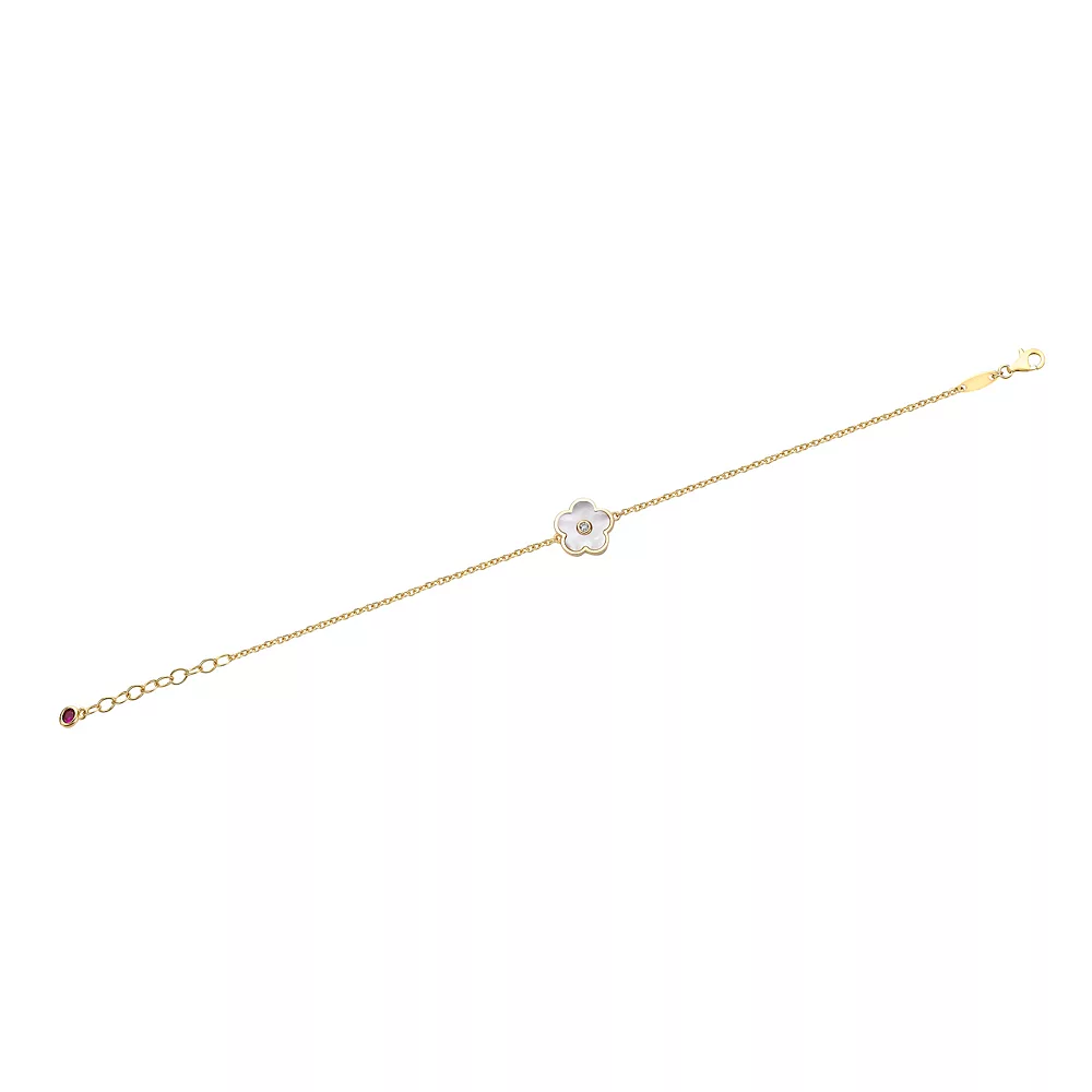 Gemminded Gold Over Sterling Silver Mother-Of-Pearl & Cubic Zirconia Flower Pendant Bracelet 4 Gemminded Gold Over Sterling Silver Mother-Of-Pearl & Cubic Zirconia Flower Pendant Bracelet - Image 2