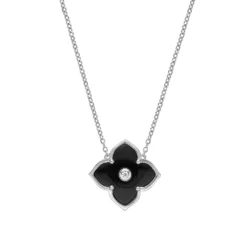 Gemminded Sterling Silver Black Onyx & Cubic Zirconia Flower Pendant Necklace