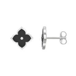 Gemminded Sterling Silver Black Onyx & Cubic Zirconia Flower Stud Earrings