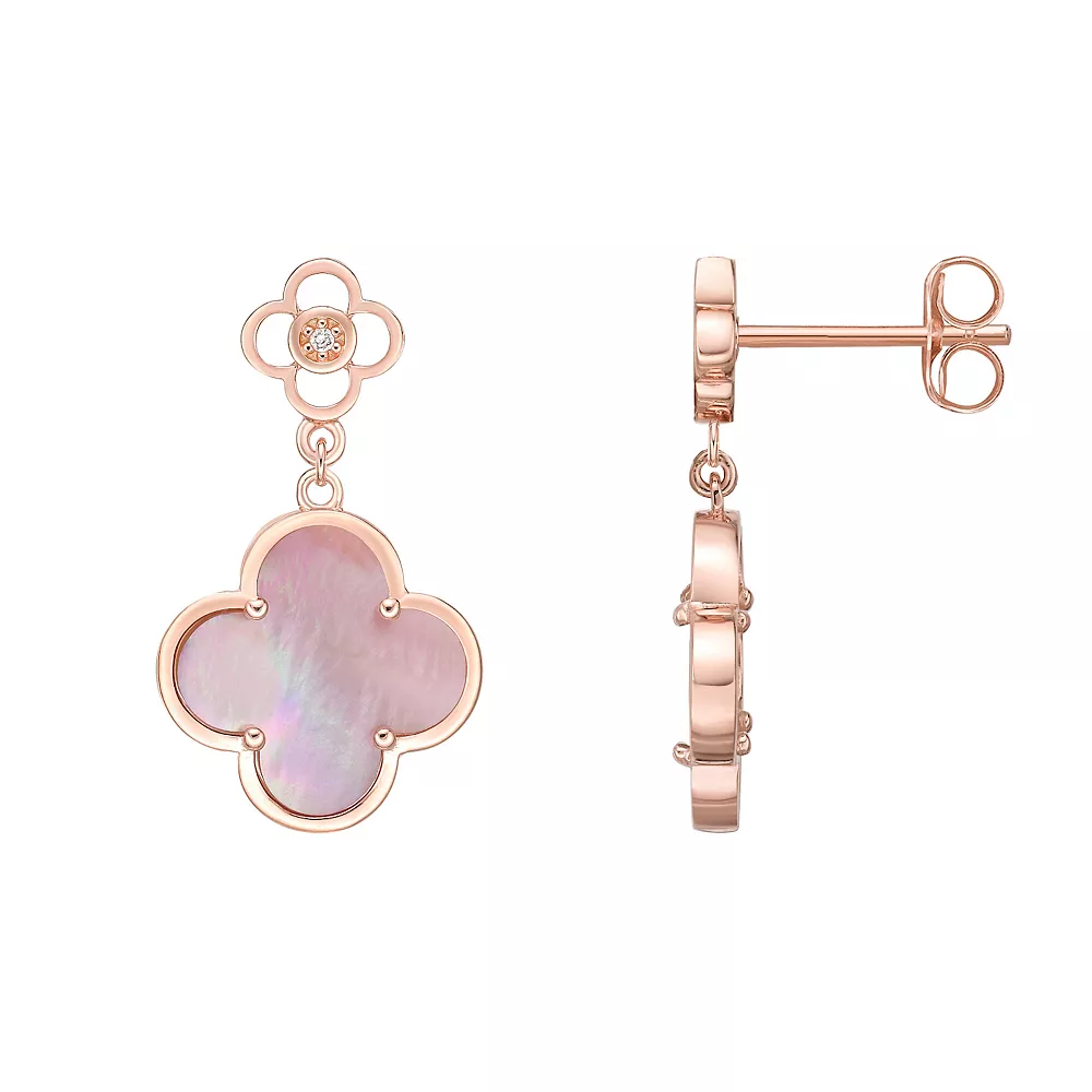 Gemminded Rose Gold Over Sterling Silver Mother-Of-Pearl & Cubic Zirconia Flower Drop Earrings 3 Gemminded Rose Gold Over Sterling Silver Mother-Of-Pearl & Cubic Zirconia Flower Drop Earrings