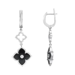 Gemminded Sterling Silver Black Onyx & Cubic Zirconia Flower Drop Earrings