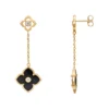 Gemminded Gold Over Sterling Silver Black Onyx & Cubic Zirconia Flower Linear Drop Earrings -Gemminded Jewelry 4805859