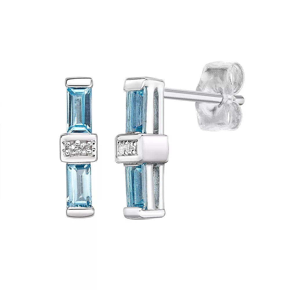 Gemminded Sterling Silver Blue & White Topaz Baguette Earrings 4 Gemminded Sterling Silver Blue & White Topaz Baguette Earrings - Image 2