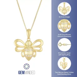 Gemminded 10k Sterling Silver Diamond Accented Bee Pendant Necklace -Gemminded Jewelry 4845191 ALT5