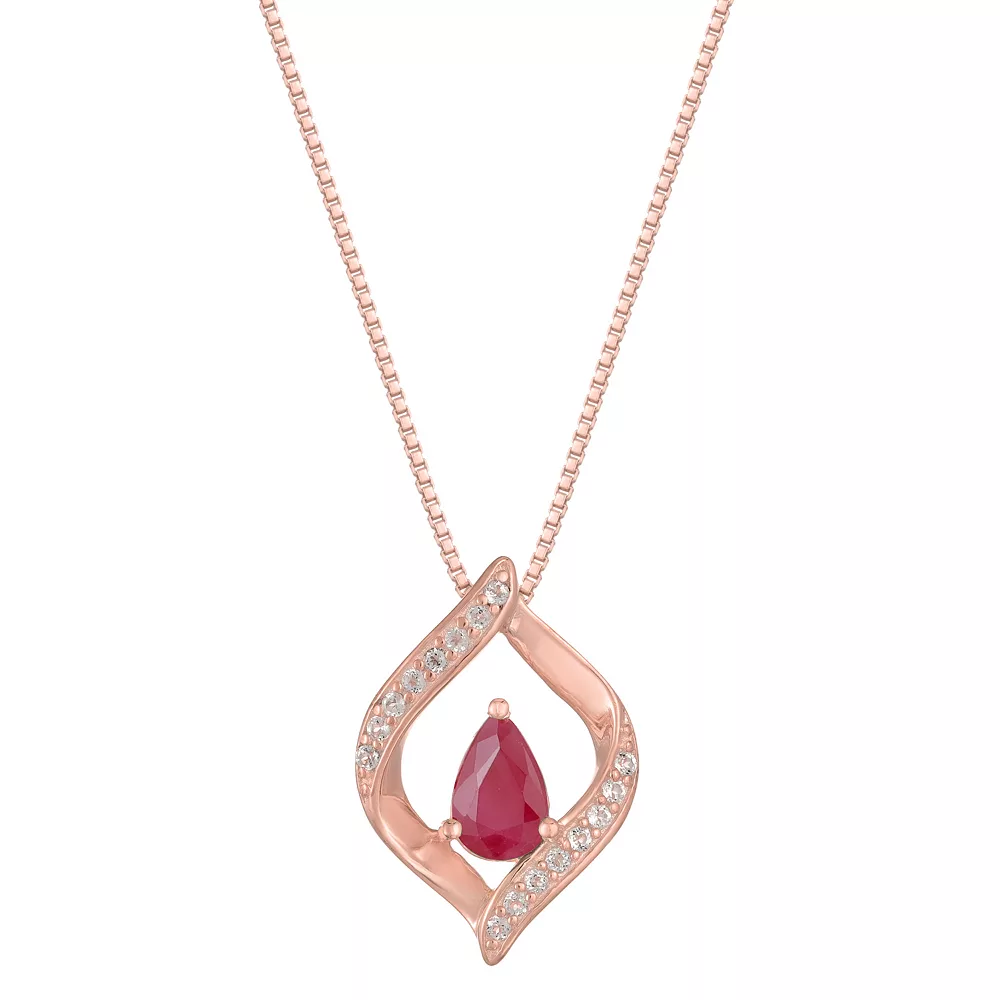 Gemminded 10k Rose Gold Ruby & Diamond Accented Pendant Necklace 3 Gemminded 10k Rose Gold Ruby & Diamond Accented Pendant Necklace