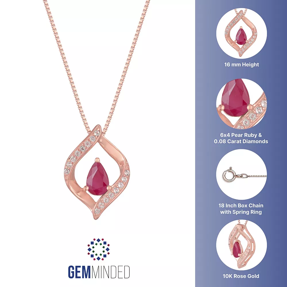 Gemminded 10k Rose Gold Ruby & Diamond Accented Pendant Necklace 6 Gemminded 10k Rose Gold Ruby & Diamond Accented Pendant Necklace - Image 4