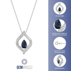 Gemminded 10k White Gold Sapphire & Diamond Accented Pendant Necklace -Gemminded Jewelry 4845421 ALT5